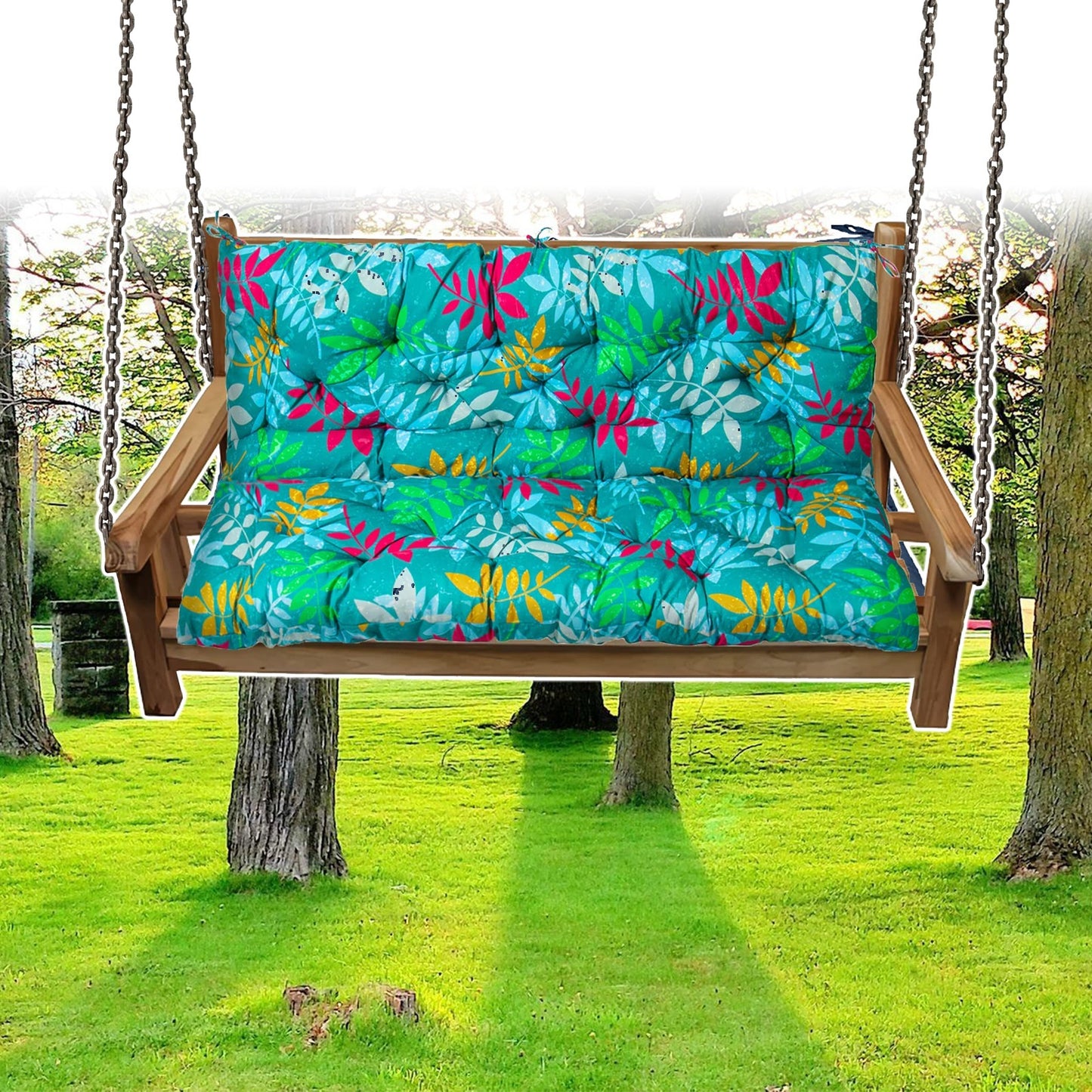 Waterproof Swing Cushions 3 Seater Replacement, Outdoor Thickened Bench Cushion with Ties, Waterproof Overstuffed Bench Cushion for Patio Porch Garden Backyard