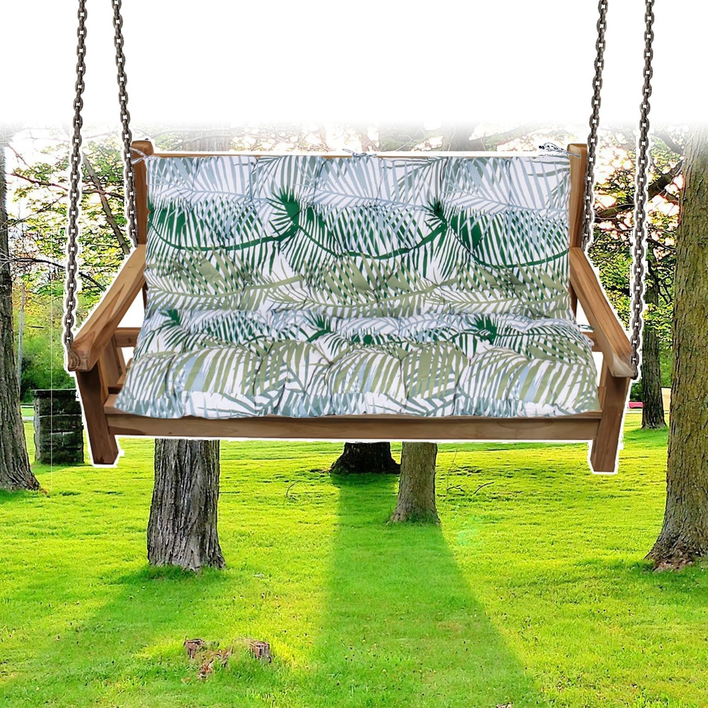 Waterproof Swing Cushions 3 Seater Replacement, Outdoor Thickened Bench Cushion with Ties, Waterproof Overstuffed Bench Cushion for Patio Porch Garden Backyard