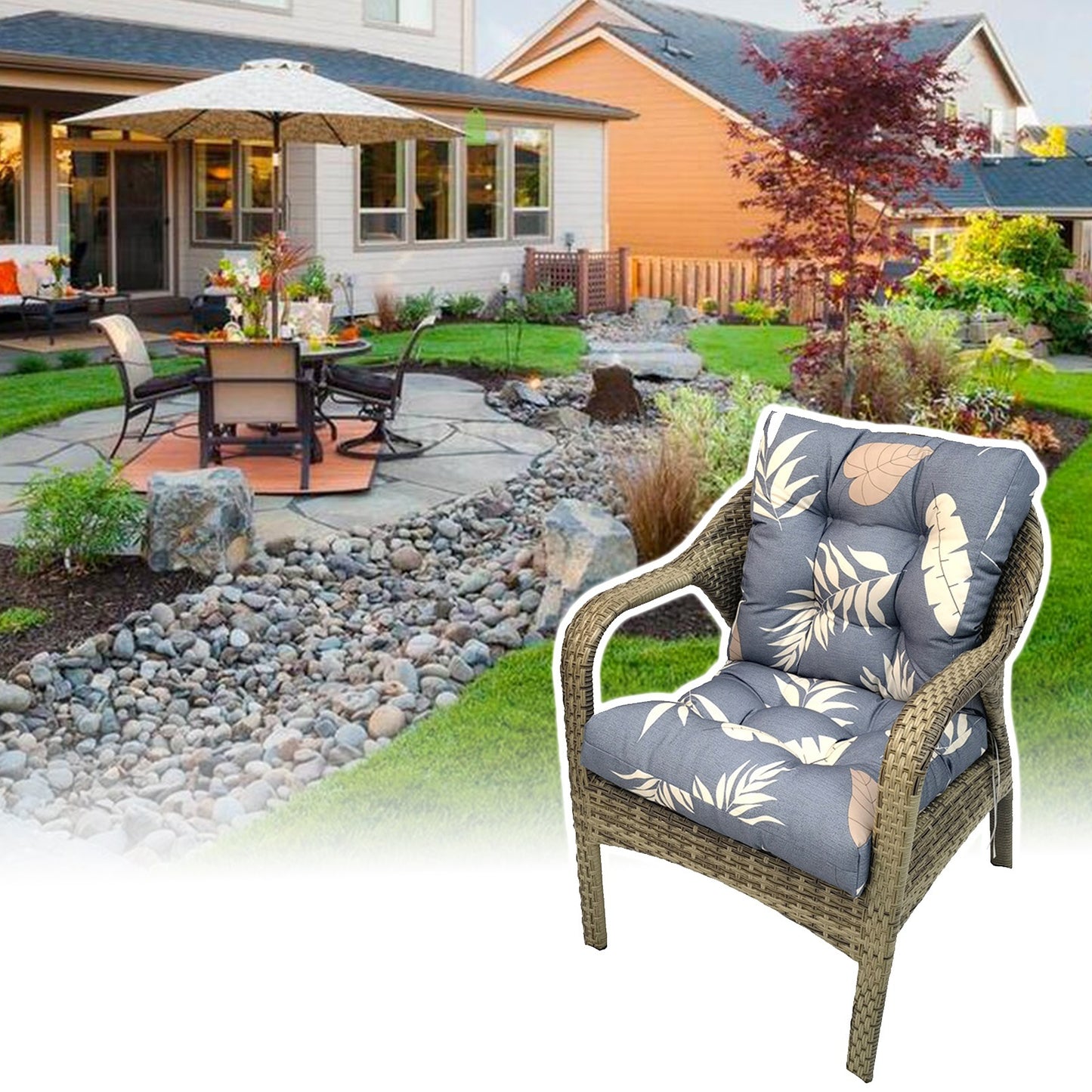 Patio Furniture Cushions Outdoor Furniture, Comfort Patio Seating Cushions, Waterproof All-Weather Deep Seating Rocking Chair Patio Chaise Lounge Sun Lounger Chair Cushions