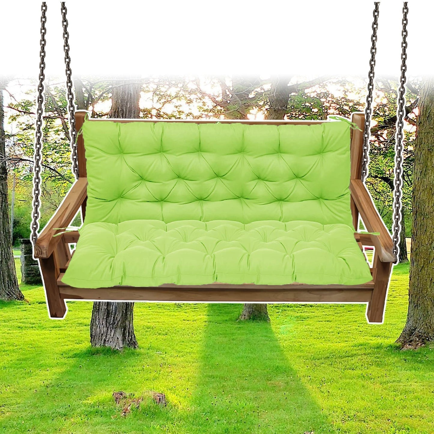 Waterproof Swing Cushions 3 Seater Replacement, Outdoor Thickened Bench Cushion with Ties, Waterproof Overstuffed Bench Cushion for Patio Porch Garden Backyard