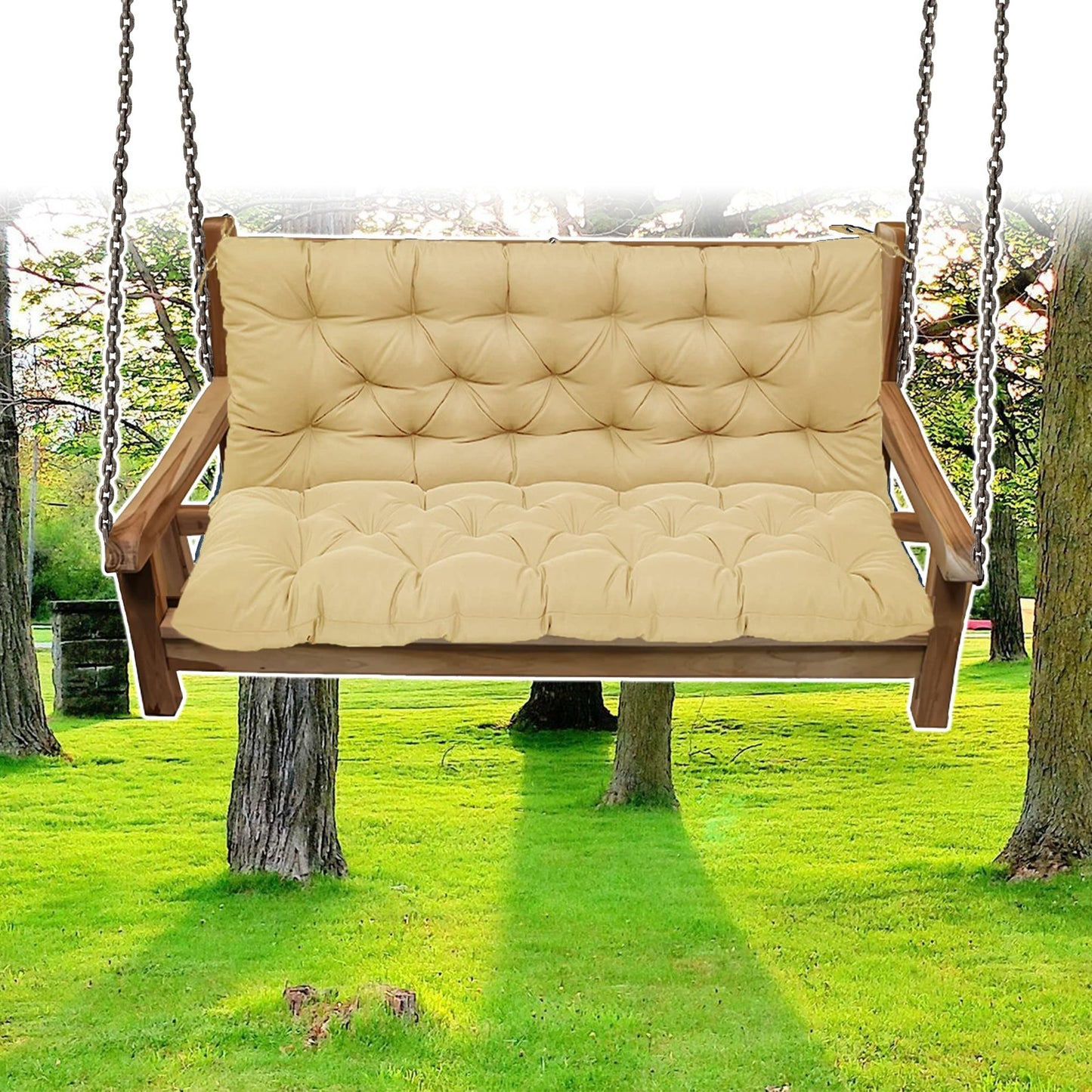 Waterproof Swing Cushions 3 Seater Replacement, Outdoor Thickened Bench Cushion with Ties, Waterproof Overstuffed Bench Cushion for Patio Porch Garden Backyard