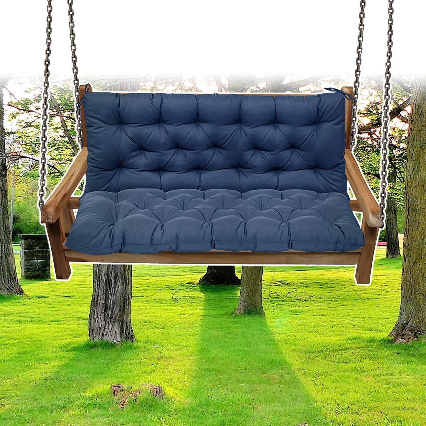 Waterproof Swing Cushions 3 Seater Replacement, Outdoor Thickened Bench Cushion with Ties, Waterproof Overstuffed Bench Cushion for Patio Porch Garden Backyard