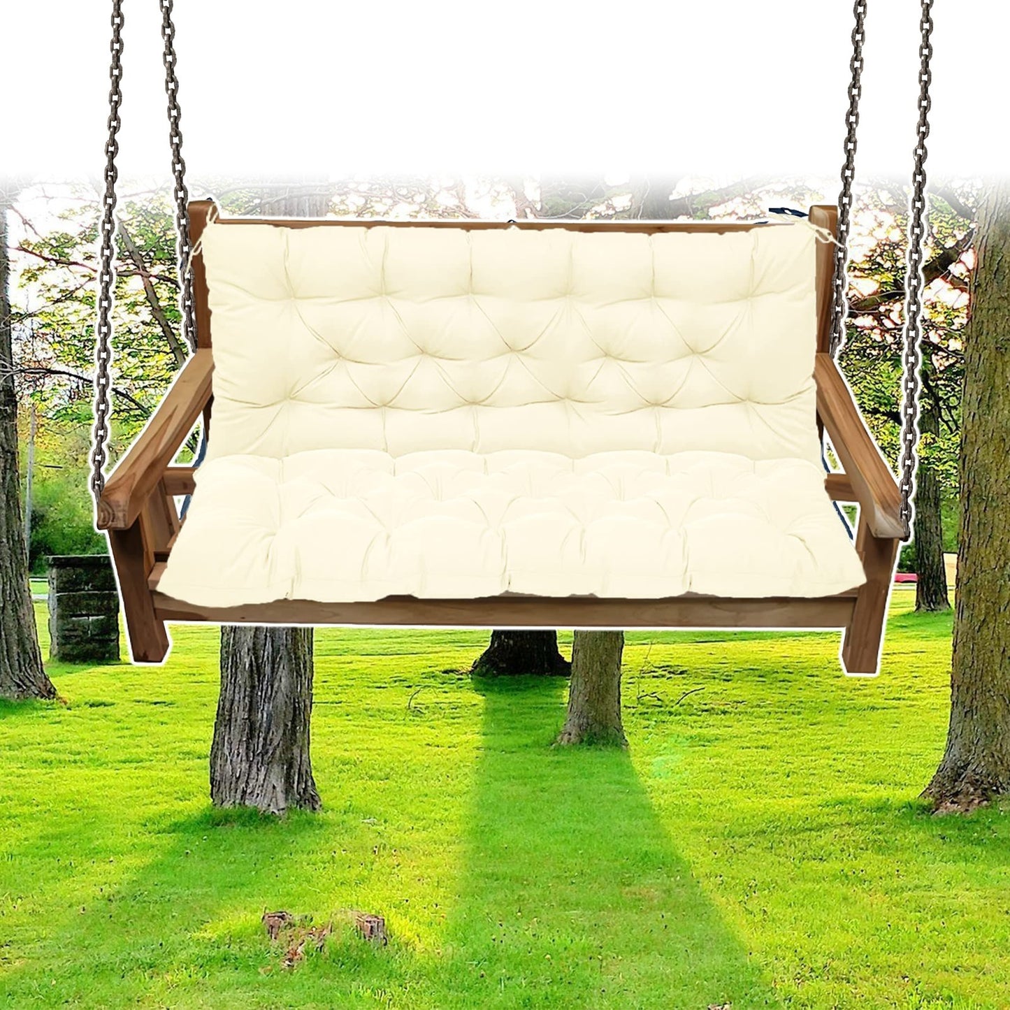 Waterproof Swing Cushions 3 Seater Replacement, Outdoor Thickened Bench Cushion with Ties, Waterproof Overstuffed Bench Cushion for Patio Porch Garden Backyard