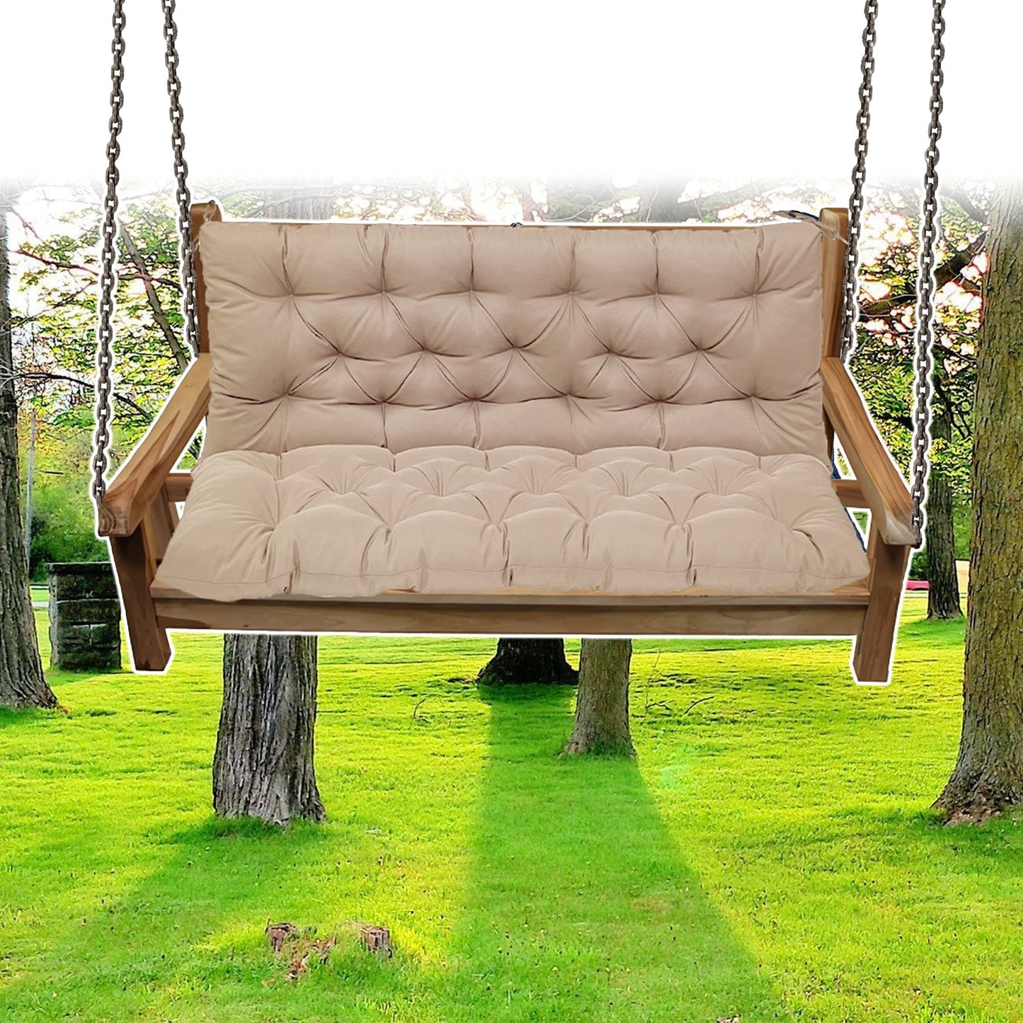 Waterproof Swing Cushions 3 Seater Replacement, Outdoor Thickened Bench Cushion with Ties, Waterproof Overstuffed Bench Cushion for Patio Porch Garden Backyard