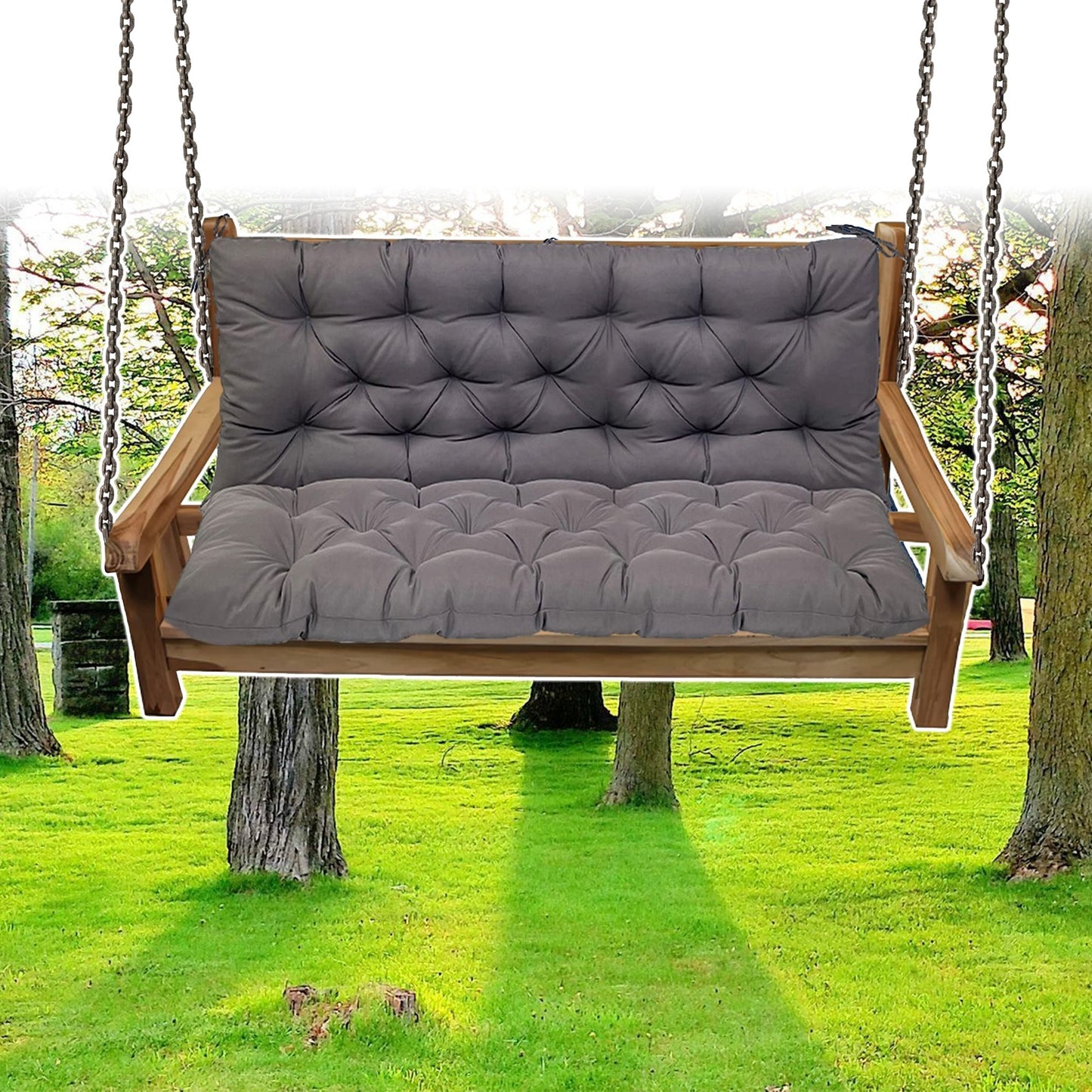 Waterproof Swing Cushions 3 Seater Replacement, Outdoor Thickened Bench Cushion with Ties, Waterproof Overstuffed Bench Cushion for Patio Porch Garden Backyard