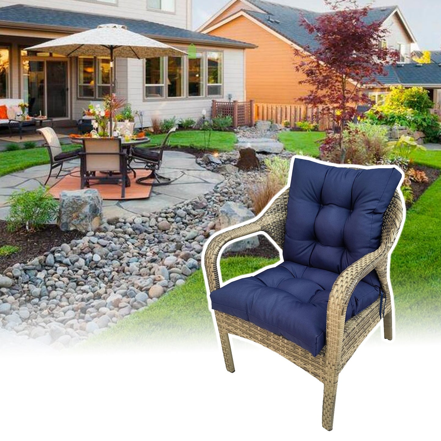 Patio Furniture Cushions Outdoor Furniture, Comfort Patio Seating Cushions, Waterproof All-Weather Deep Seating Rocking Chair Patio Chaise Lounge Sun Lounger Chair Cushions