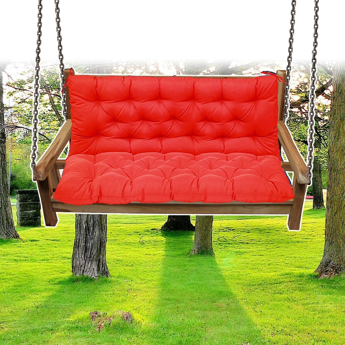 Waterproof Swing Cushions 3 Seater Replacement, Outdoor Thickened Bench Cushion with Ties, Waterproof Overstuffed Bench Cushion for Patio Porch Garden Backyard