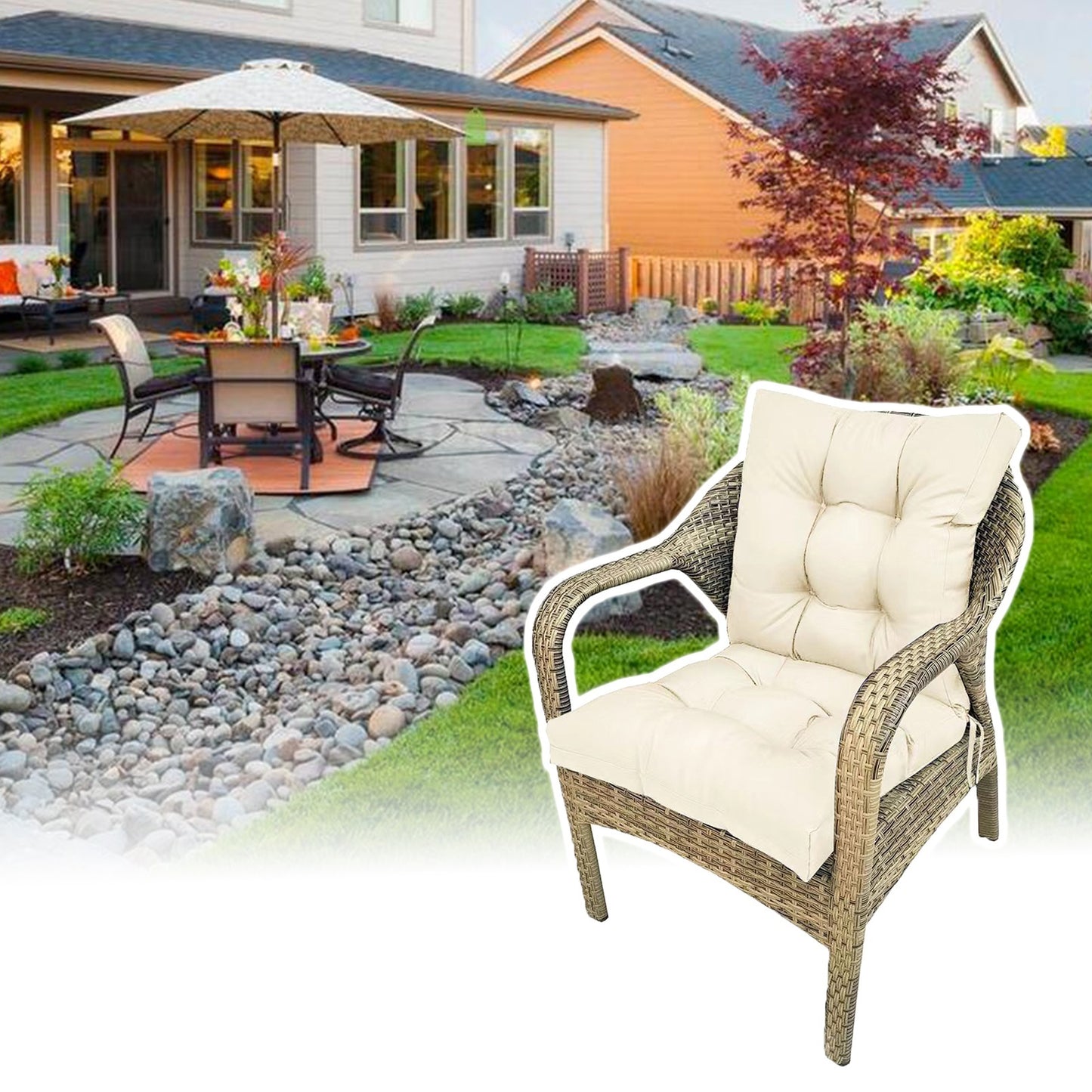Patio Furniture Cushions Outdoor Furniture, Comfort Patio Seating Cushions, Waterproof All-Weather Deep Seating Rocking Chair Patio Chaise Lounge Sun Lounger Chair Cushions