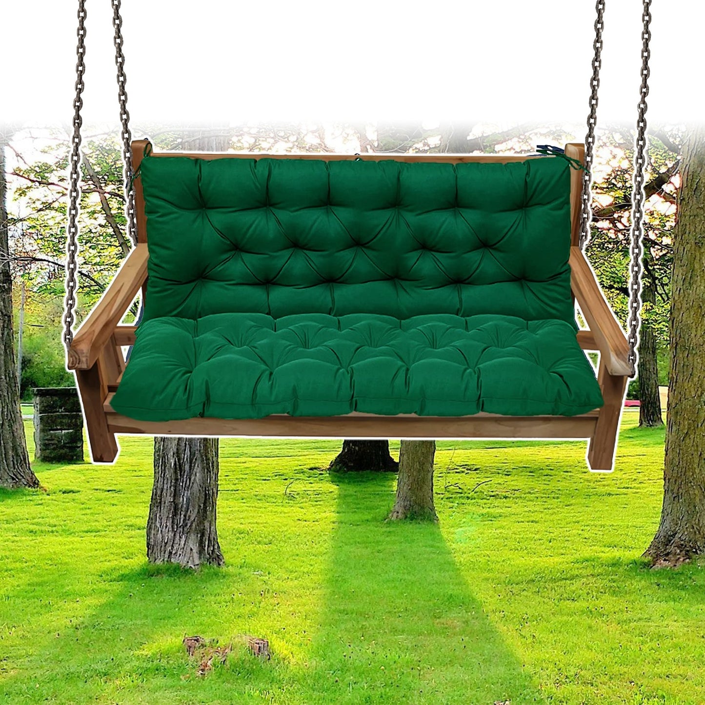 Waterproof Swing Cushions 3 Seater Replacement, Outdoor Thickened Bench Cushion with Ties, Waterproof Overstuffed Bench Cushion for Patio Porch Garden Backyard