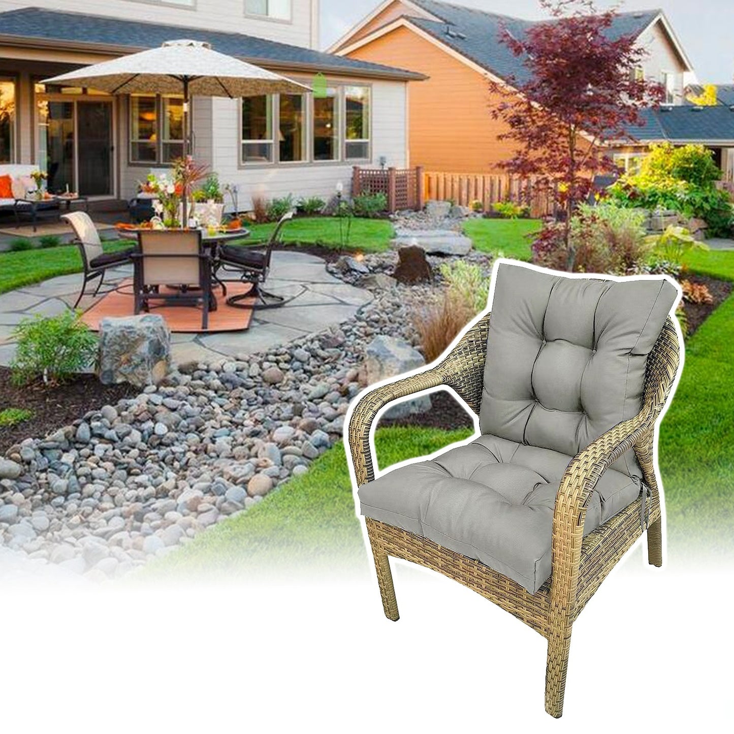 Patio Furniture Cushions Outdoor Furniture, Comfort Patio Seating Cushions, Waterproof All-Weather Deep Seating Rocking Chair Patio Chaise Lounge Sun Lounger Chair Cushions
