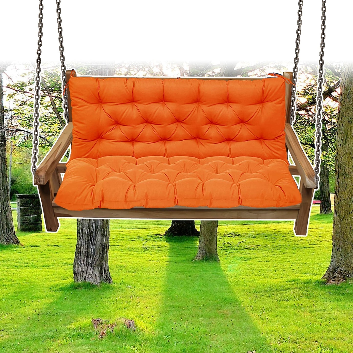 Waterproof Swing Cushions 3 Seater Replacement, Outdoor Thickened Bench Cushion with Ties, Waterproof Overstuffed Bench Cushion for Patio Porch Garden Backyard