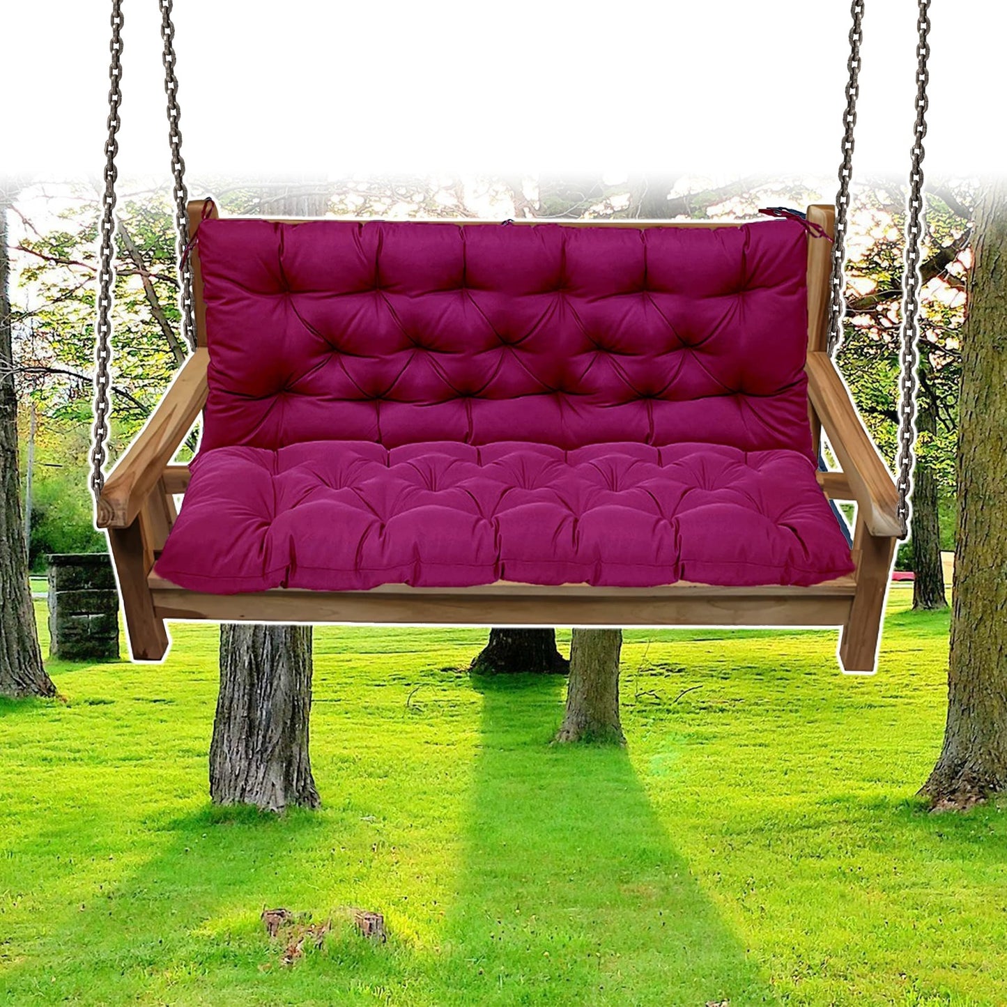 Waterproof Swing Cushions 3 Seater Replacement, Outdoor Thickened Bench Cushion with Ties, Waterproof Overstuffed Bench Cushion for Patio Porch Garden Backyard