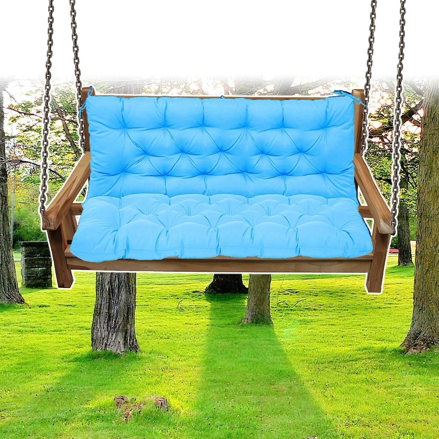 Waterproof Swing Cushions 3 Seater Replacement, Outdoor Thickened Bench Cushion with Ties, Waterproof Overstuffed Bench Cushion for Patio Porch Garden Backyard