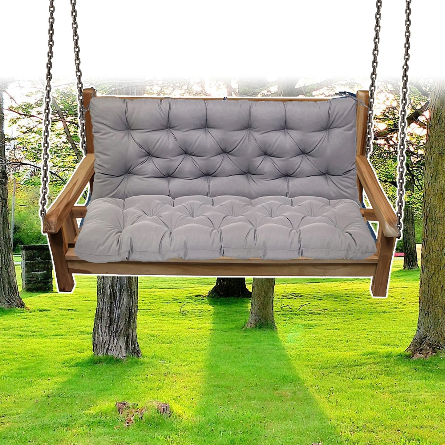 Waterproof Swing Cushions 3 Seater Replacement, Outdoor Thickened Bench Cushion with Ties, Waterproof Overstuffed Bench Cushion for Patio Porch Garden Backyard