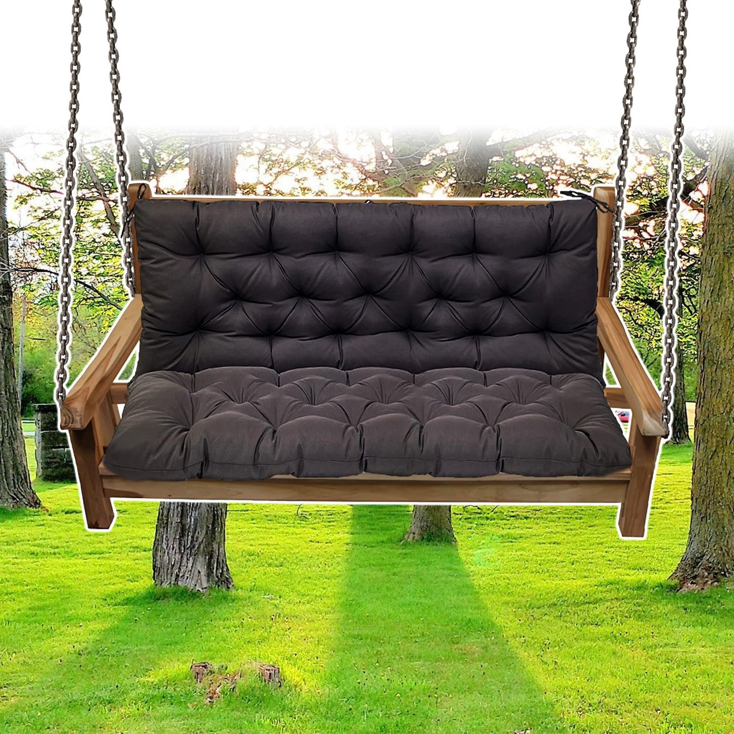 Waterproof Swing Cushions 3 Seater Replacement, Outdoor Thickened Bench Cushion with Ties, Waterproof Overstuffed Bench Cushion for Patio Porch Garden Backyard