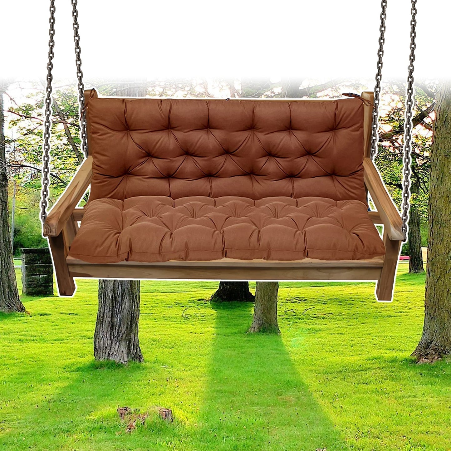 Waterproof Swing Cushions 3 Seater Replacement, Outdoor Thickened Bench Cushion with Ties, Waterproof Overstuffed Bench Cushion for Patio Porch Garden Backyard