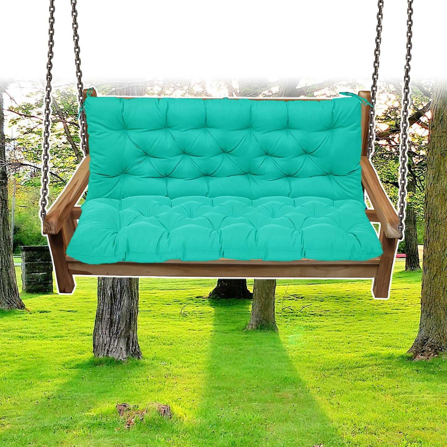 Waterproof Swing Cushions 3 Seater Replacement, Outdoor Thickened Bench Cushion with Ties, Waterproof Overstuffed Bench Cushion for Patio Porch Garden Backyard